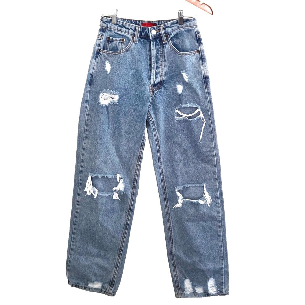 Signature 8 Womens Denim Jeans Distressed Size Small Relaxed Fit Button Closure‎